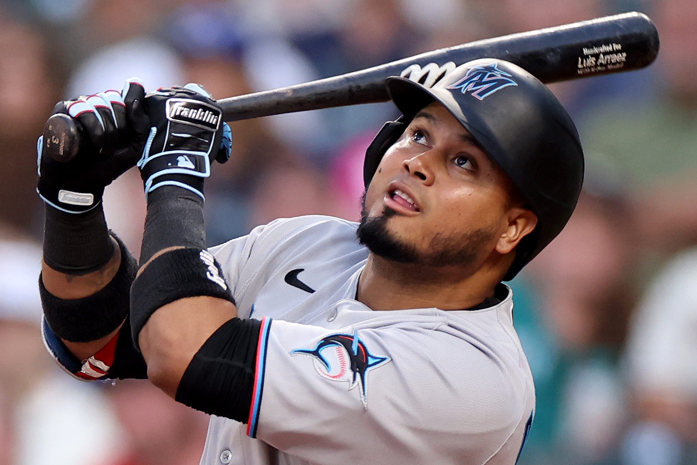 Luis Arraez the Marlins bats against the Mariners.