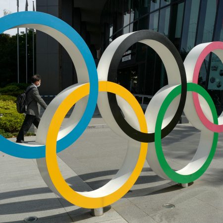 The Olympic rings on display in Tokyo.