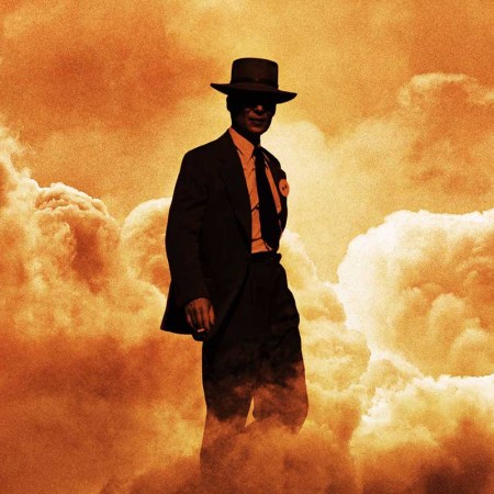 A close-up of the poster for "Oppenheimer," the new Christopher Nolan movie