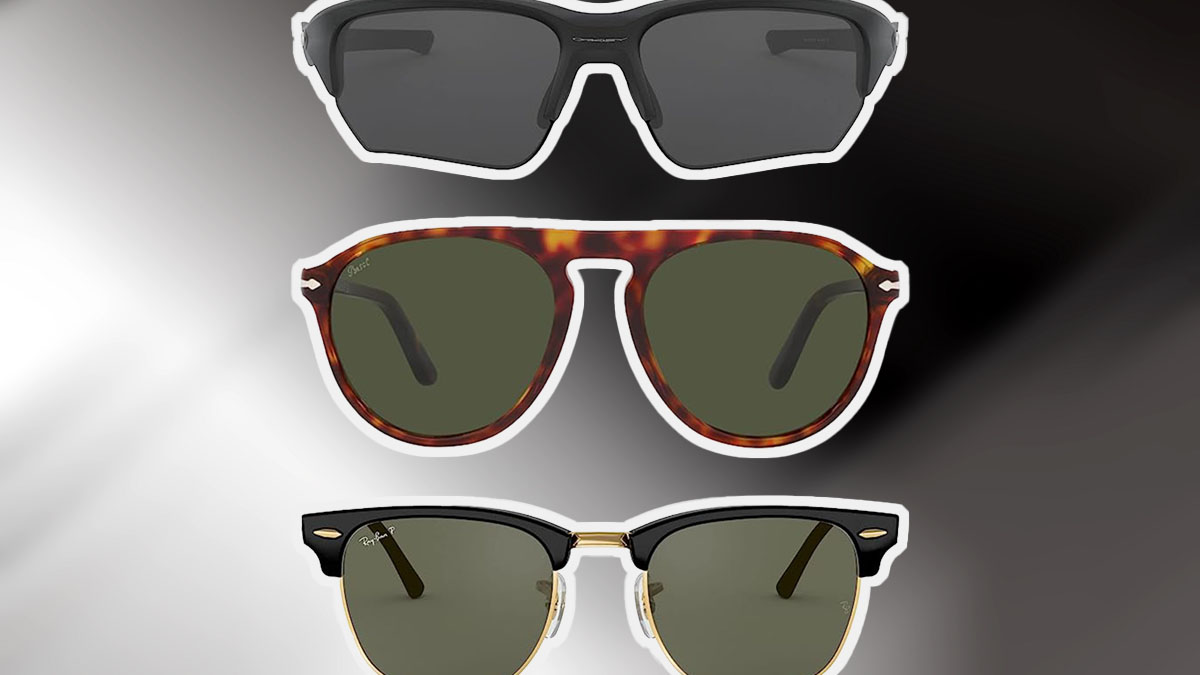 a collage of styles from the Amazon Prime Day sunglasses deals on a gradient white and black background