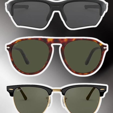 a collage of styles from the Amazon Prime Day sunglasses deals on a gradient white and black background