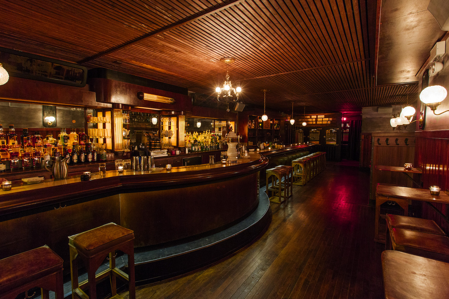Empty and dimly lit bar area