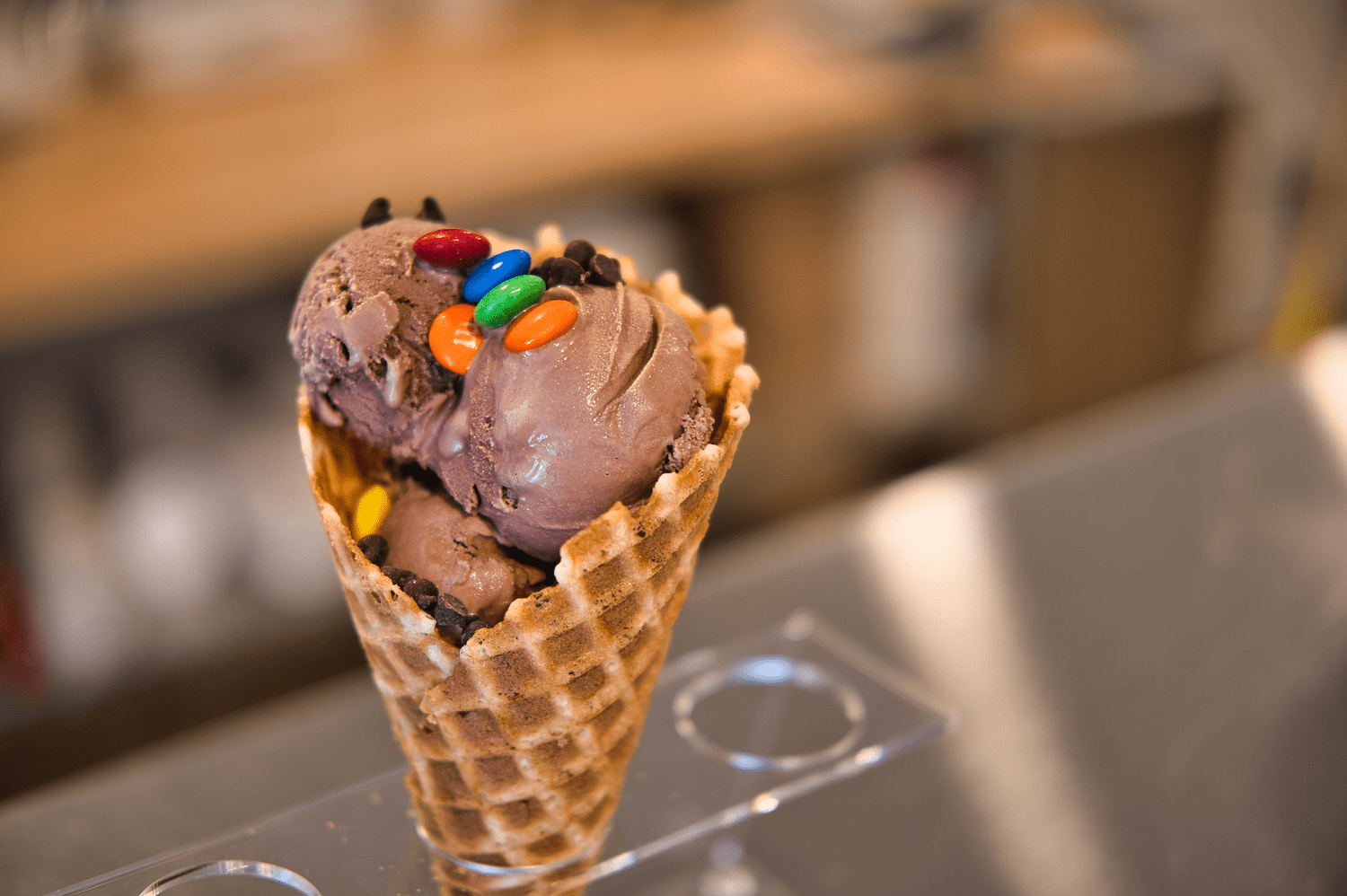 Ice cream cone with M&Ms