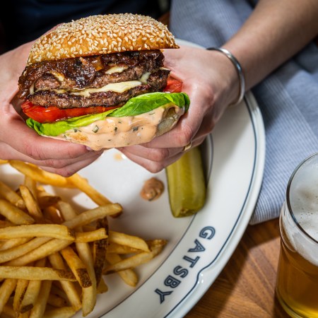 Burger and fries on a plate
