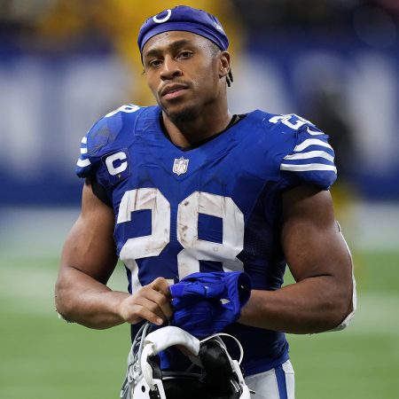 Jonathan Taylor of the Indianapolis Colts walks off the field.