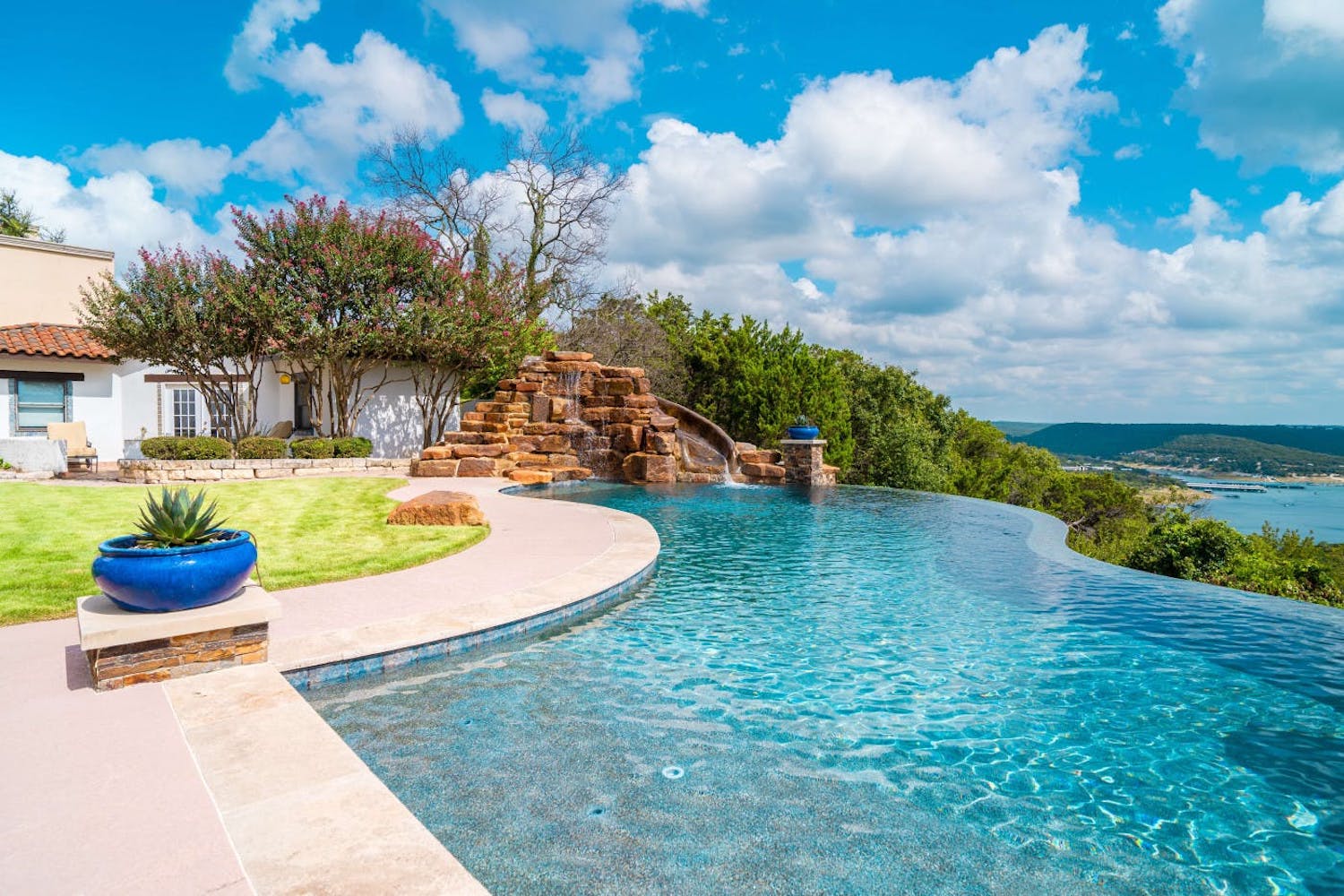 Large pool with a waterfall