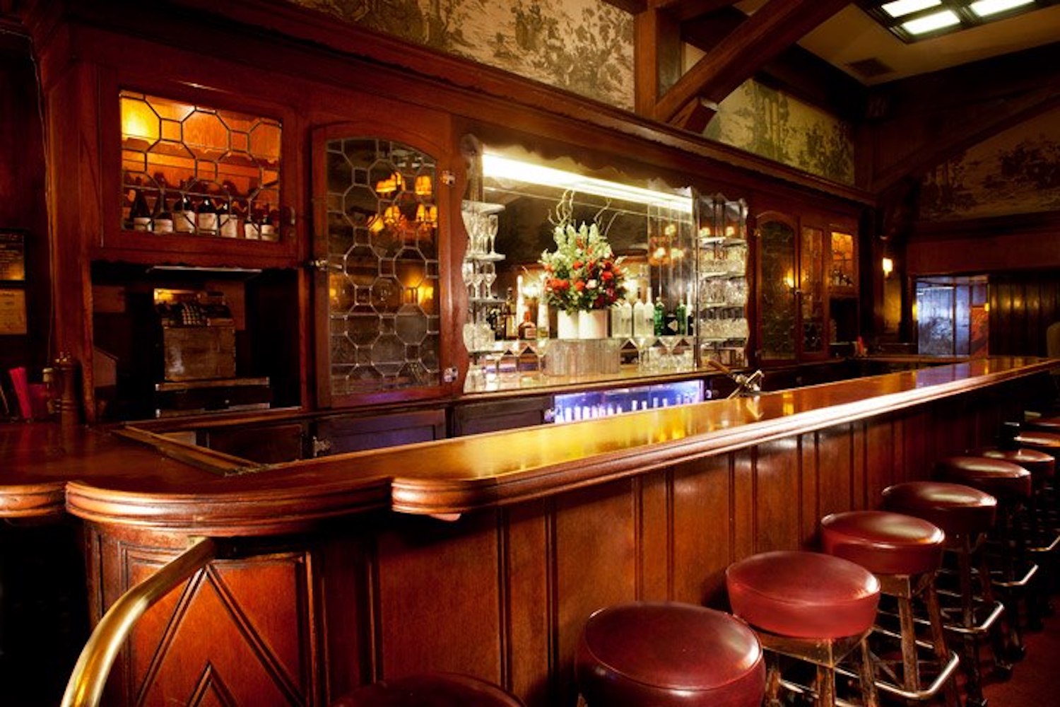 Dimly lit bar area