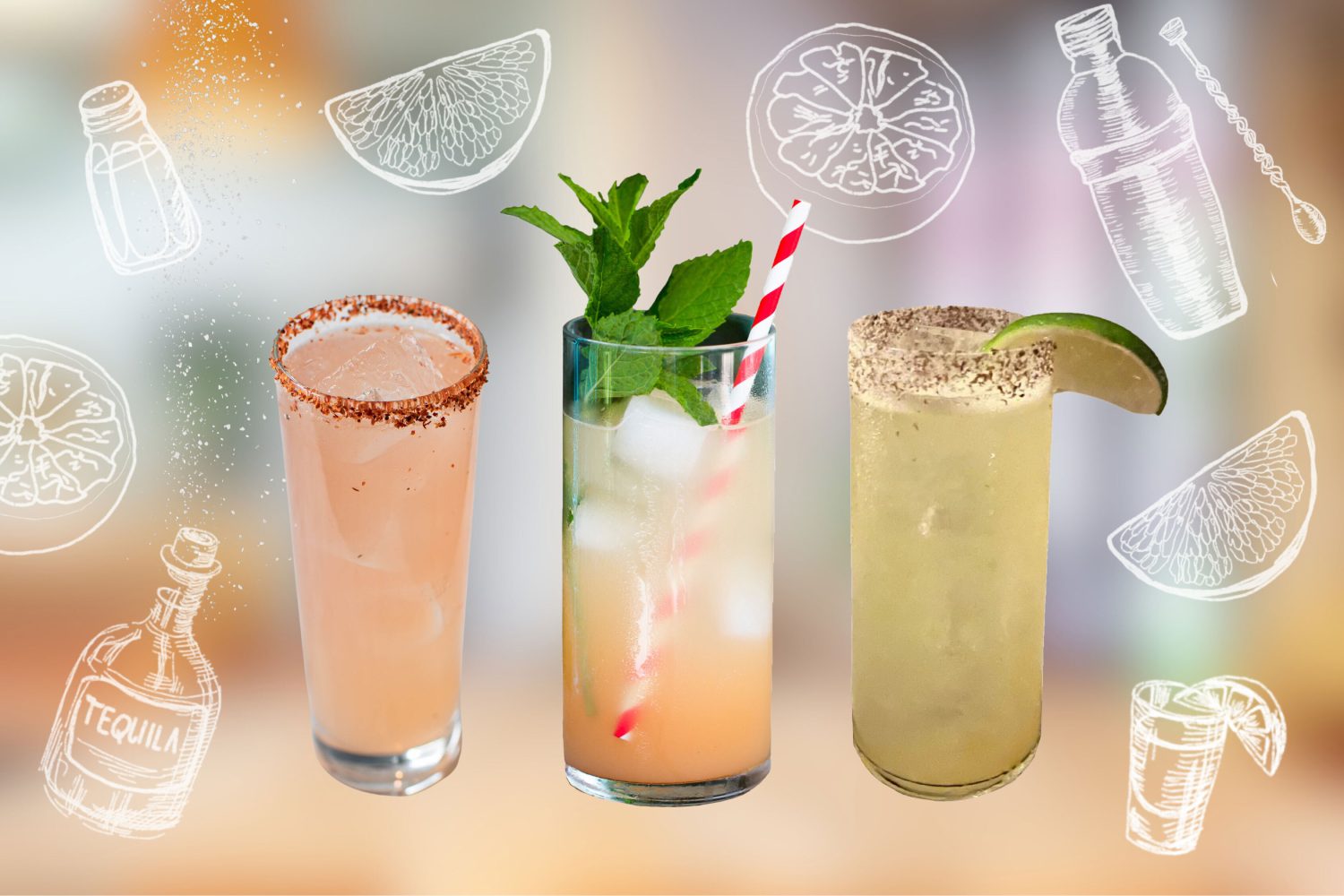 paloma variations with illustrations of limes and tequila