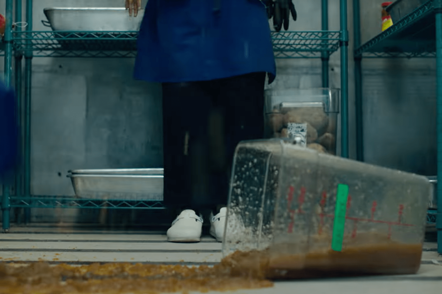 a photo of Birkenstock shoes in a walk in freezer