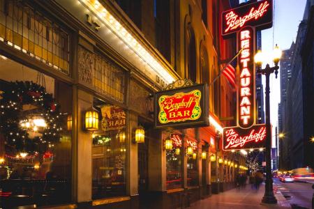 Outdoor neon sign on The Berghoff