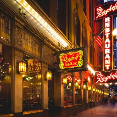 Outdoor neon sign on The Berghoff