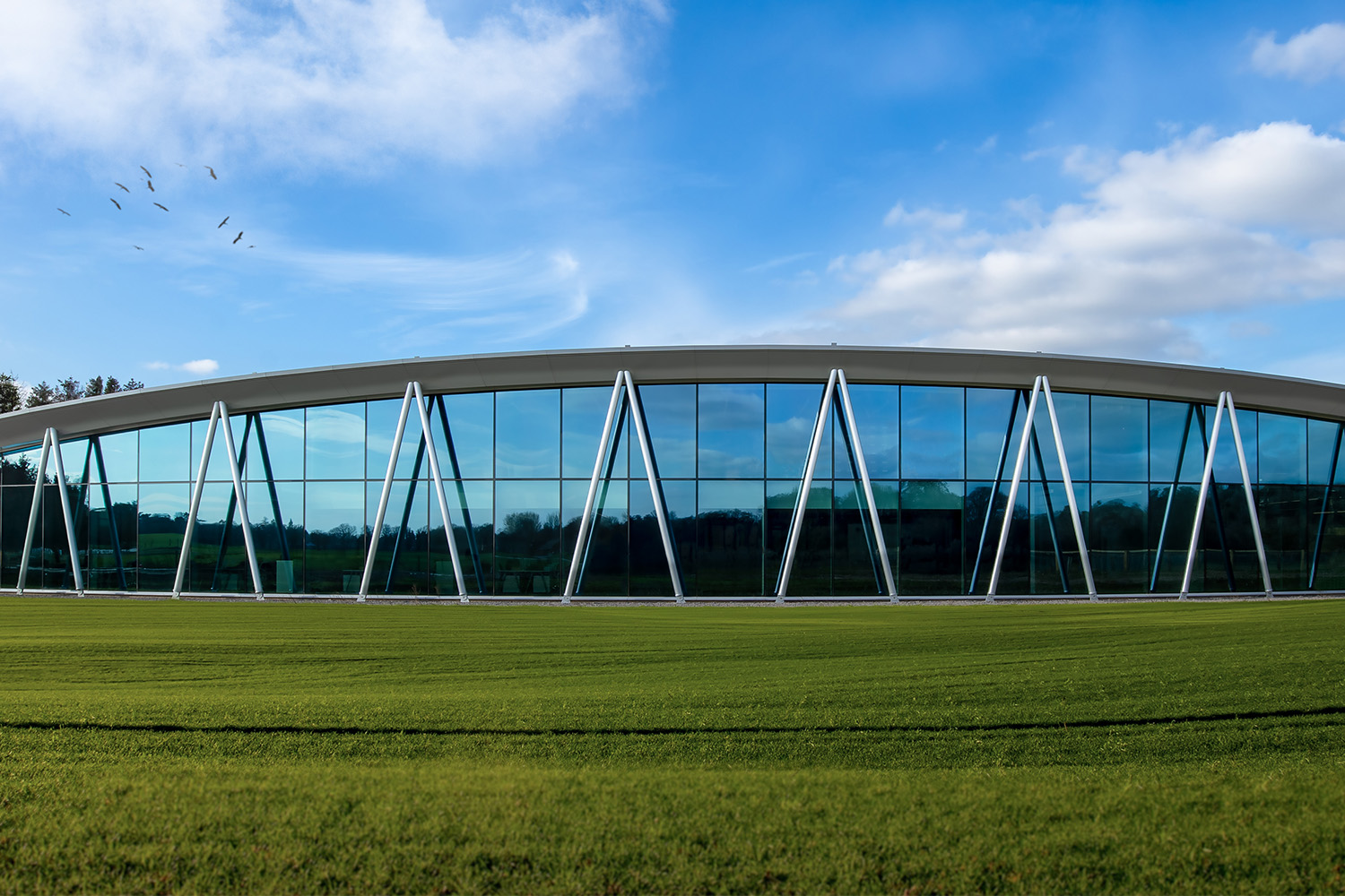 The outside of The Wing, which are several Bremont manufacturing facilities in Henley-on-Thames that have been turned into a single modern, highly impressive facility.