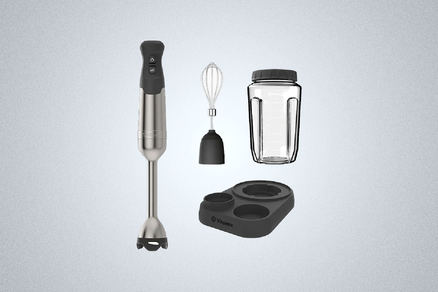Vitamix 4-Piece Immersion Blender Bundle on a grey backdrop