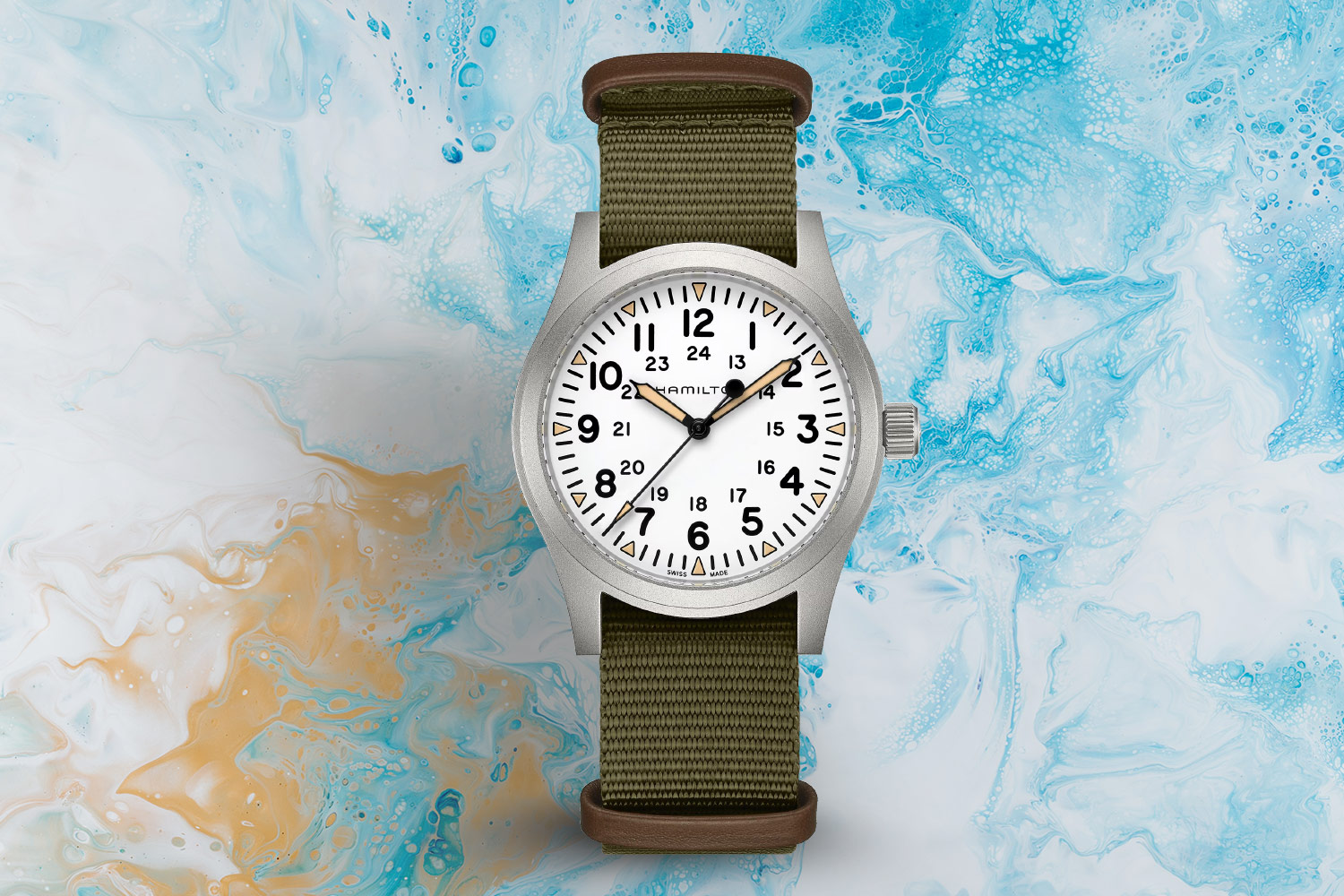 Green, silver and white watch