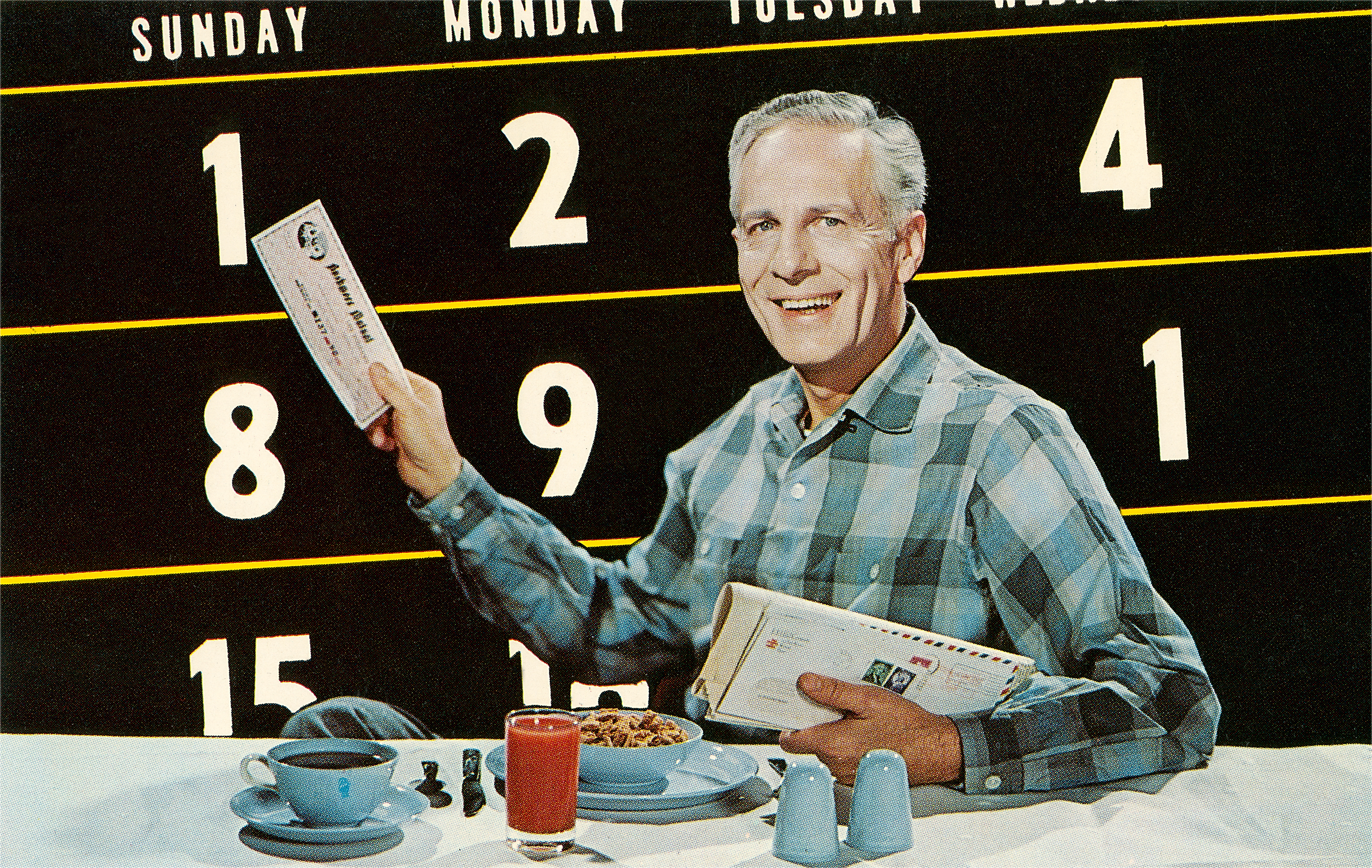 An old-fashioned as of a man paying his check for breakfast.
