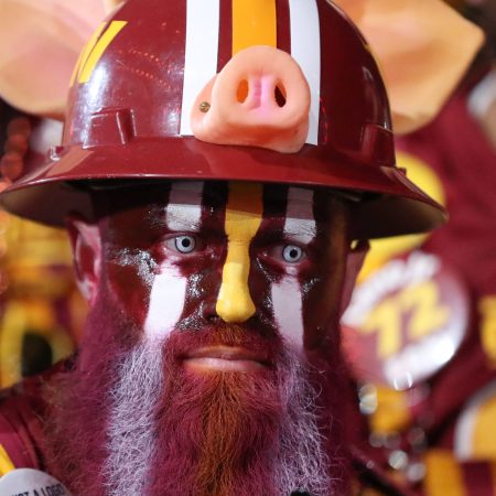 A Washington Commanders fan at the NFL Draft in April.