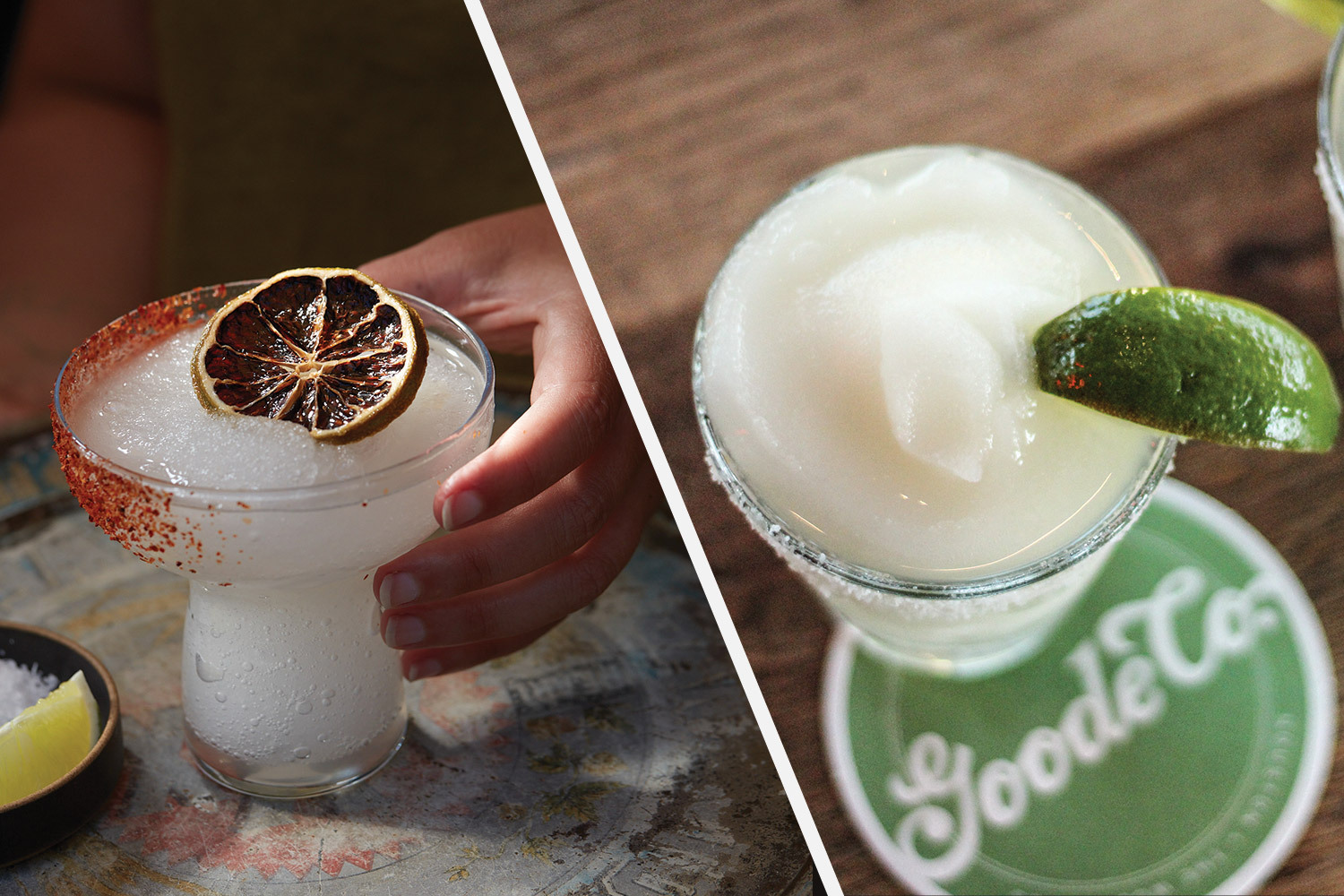 Frozen Carriqui Margarita (left) and Goode Company’s Damn Goode Margarita.