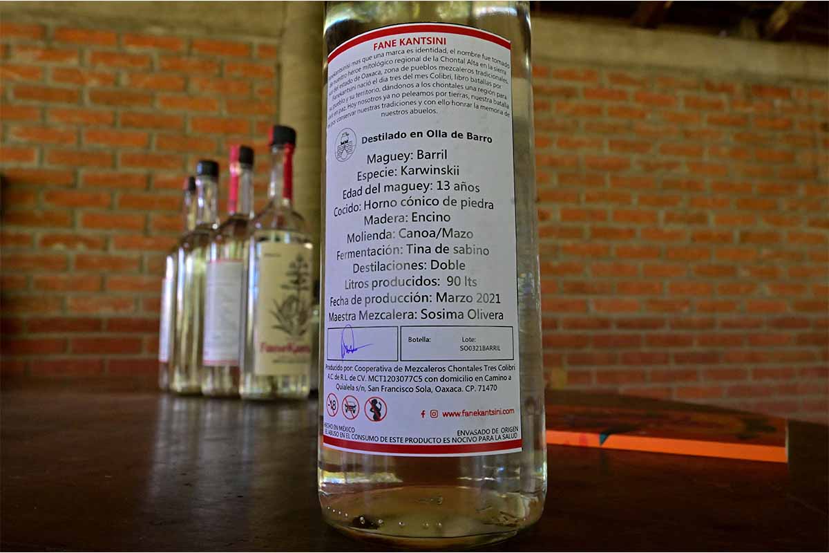 Picture of bottles of mezcal taken at the mezcal factory Tres Colibries (Three Hummingbirds) in Villa Sola de Vega, Oaxaca State, Mexico, on July 26, 2022.