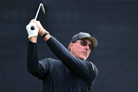 Phil Mickelson tees off on at the 151st Open.