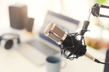 A podcasting and home recording setup. Podcasting just turned 20 years old.