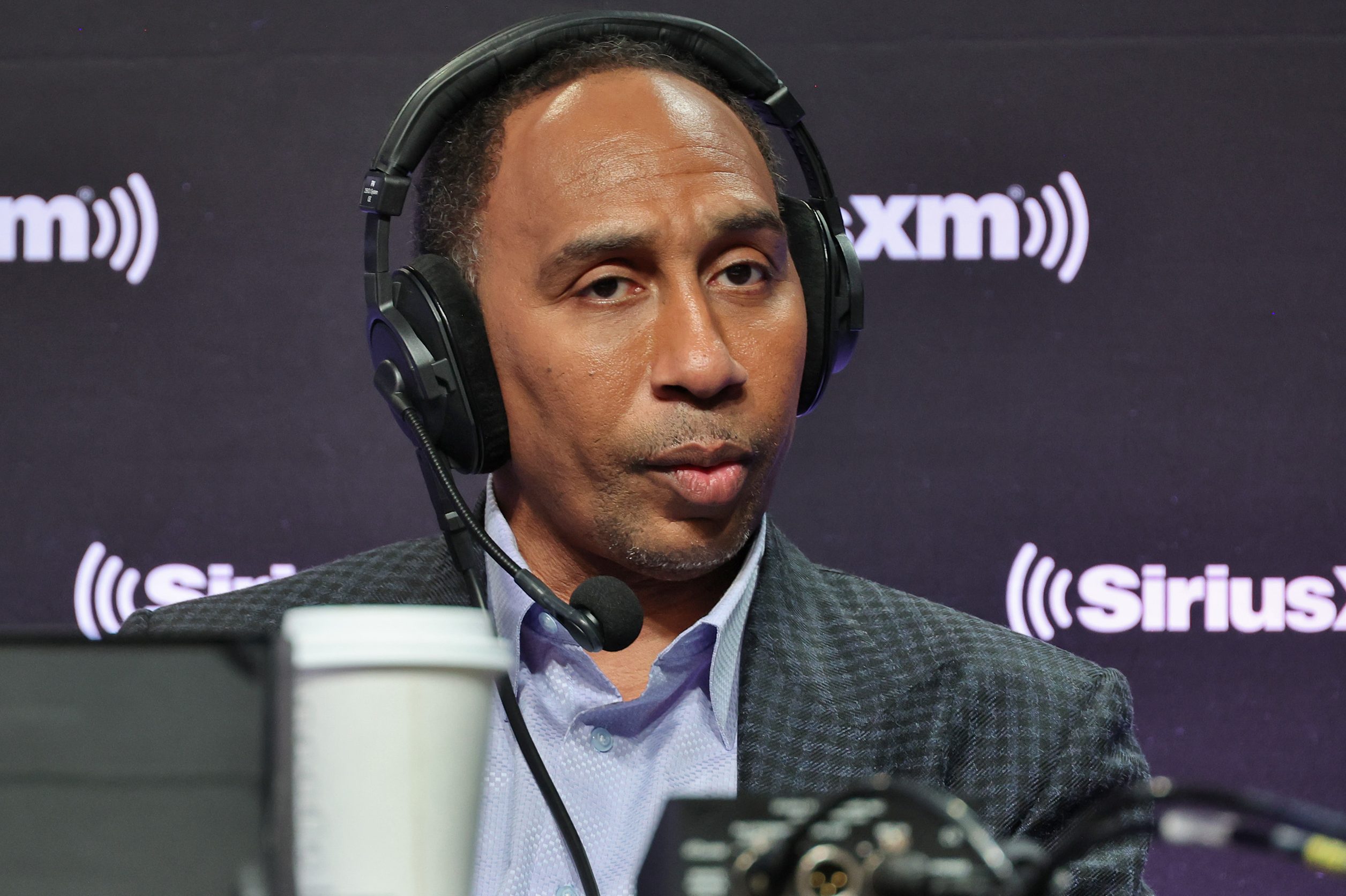 Stephen A. Smith on radio row at Super Bowl LVII.