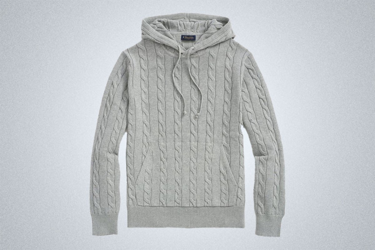 Brooks Brothers Cotton Cable Knit Hoodie Sweater