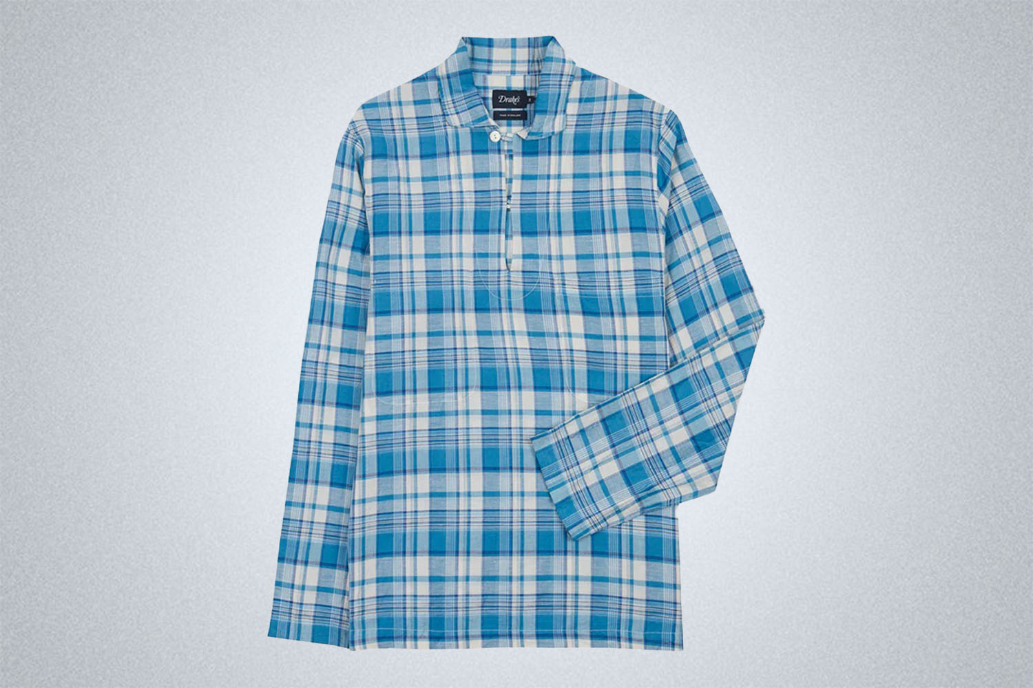 Drake’s Madras Check Linen Smock Shirt