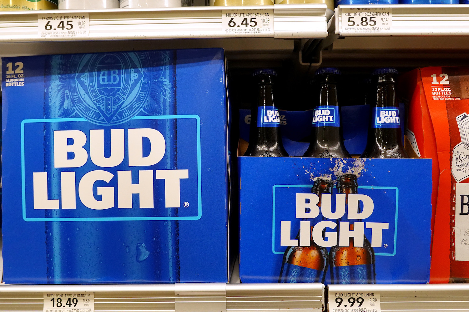 bud light sits on a store shelf