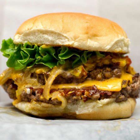 Double Jarge-style saucy burger from humble priest in toronto