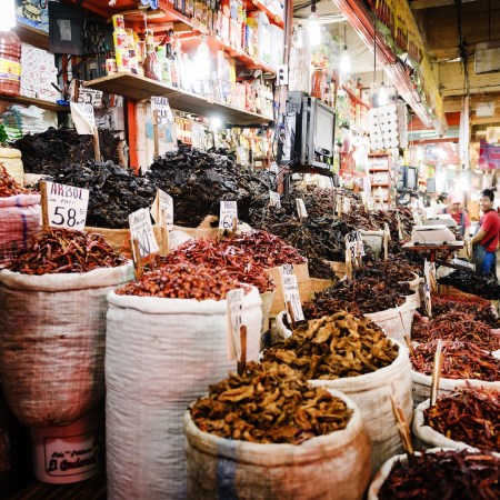 Bags of dried chillies at the Mercado de la Merced in Mexico City