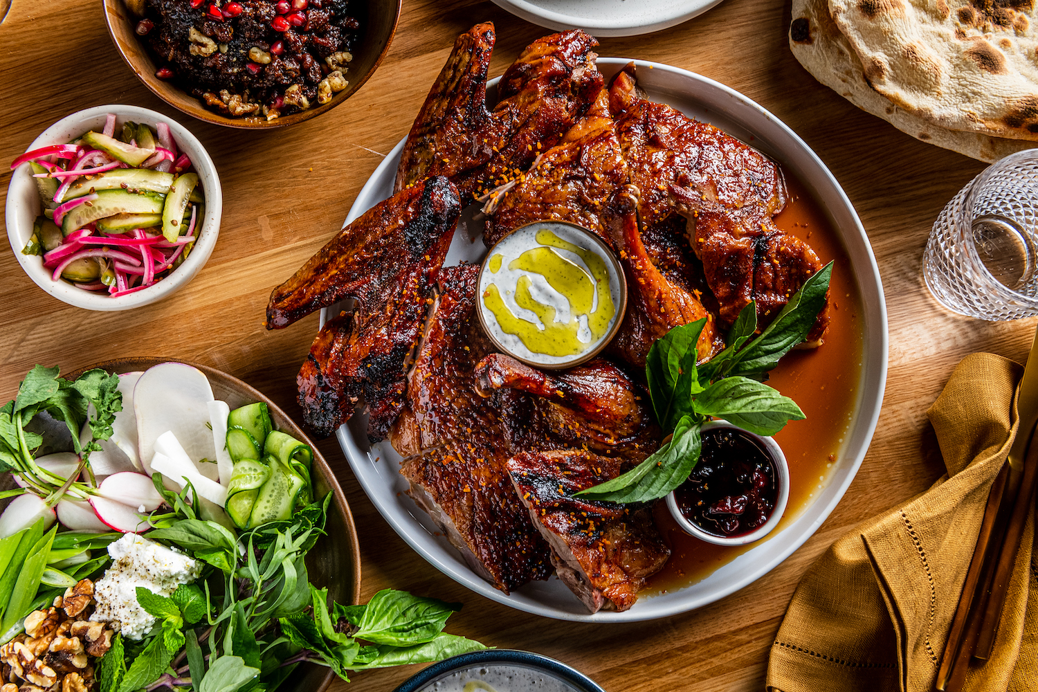 Spread of dishes on a table
