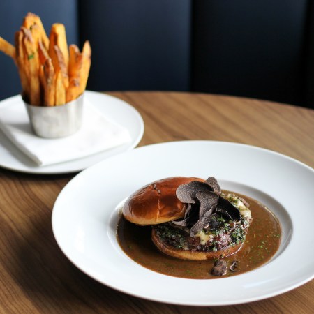 It doesn't get saucier than Brasserie Laurel's Burger au Poivre.