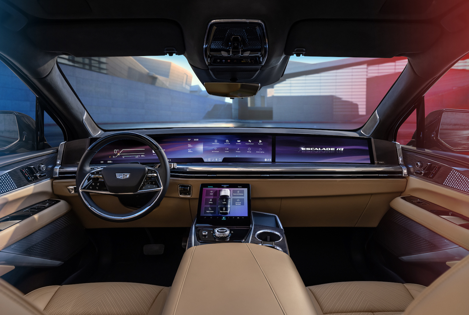 Interior of the Cadillac Escalade IQ, the automaker’s first all-electric full-sized SUV.