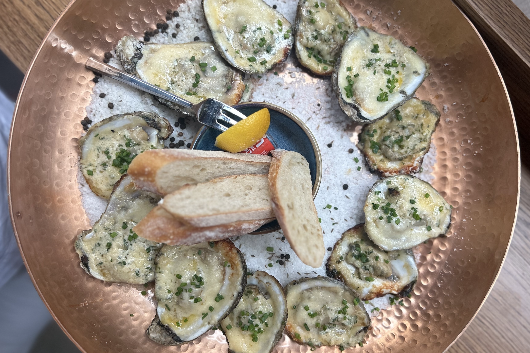 Alligator Pear chef Dominick Lee's charbroiled oysters.