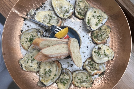 Alligator Pear chef Dominick Lee's charbroiled oysters.