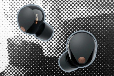 The black WF-1000XM5 earbuds, just released by Sony