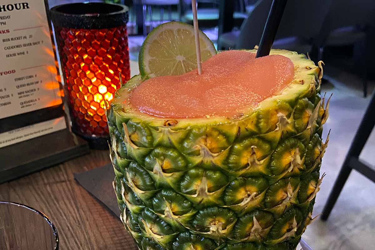 A frozen strawberry margarita at Pink Taco