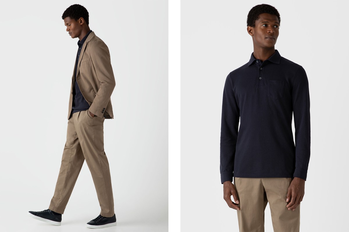 Sunspel x WM Brown Long Sleeve Polo Shirt