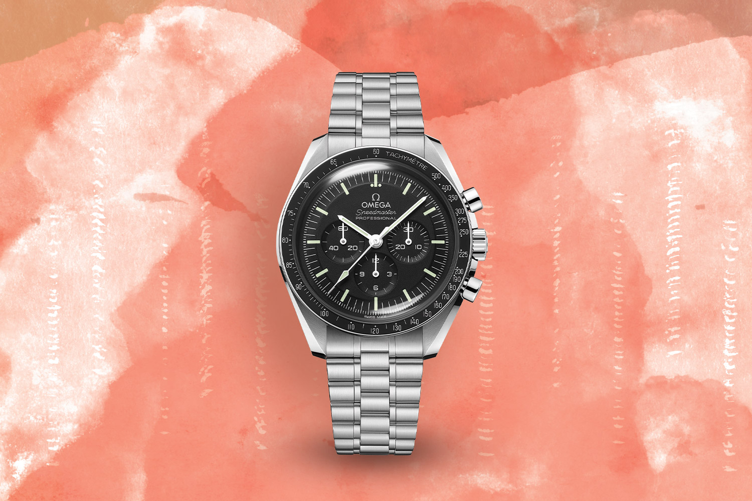 Silver and black Omega Speedmaster “Hesalite”