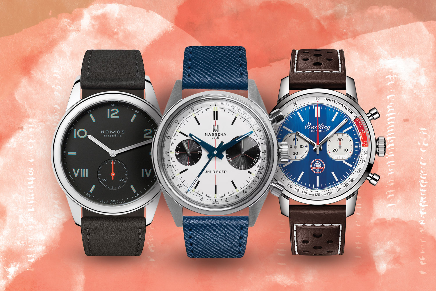 NOMOS Club Campus 38 Night/Massena Lab Uni-Racer/Breitling Top Time B01 Shelby Cobra