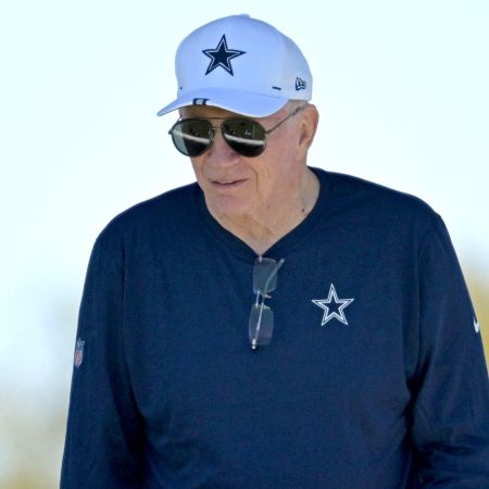 Dallas owner Jerry Jones watches Cowboys training camp in July.