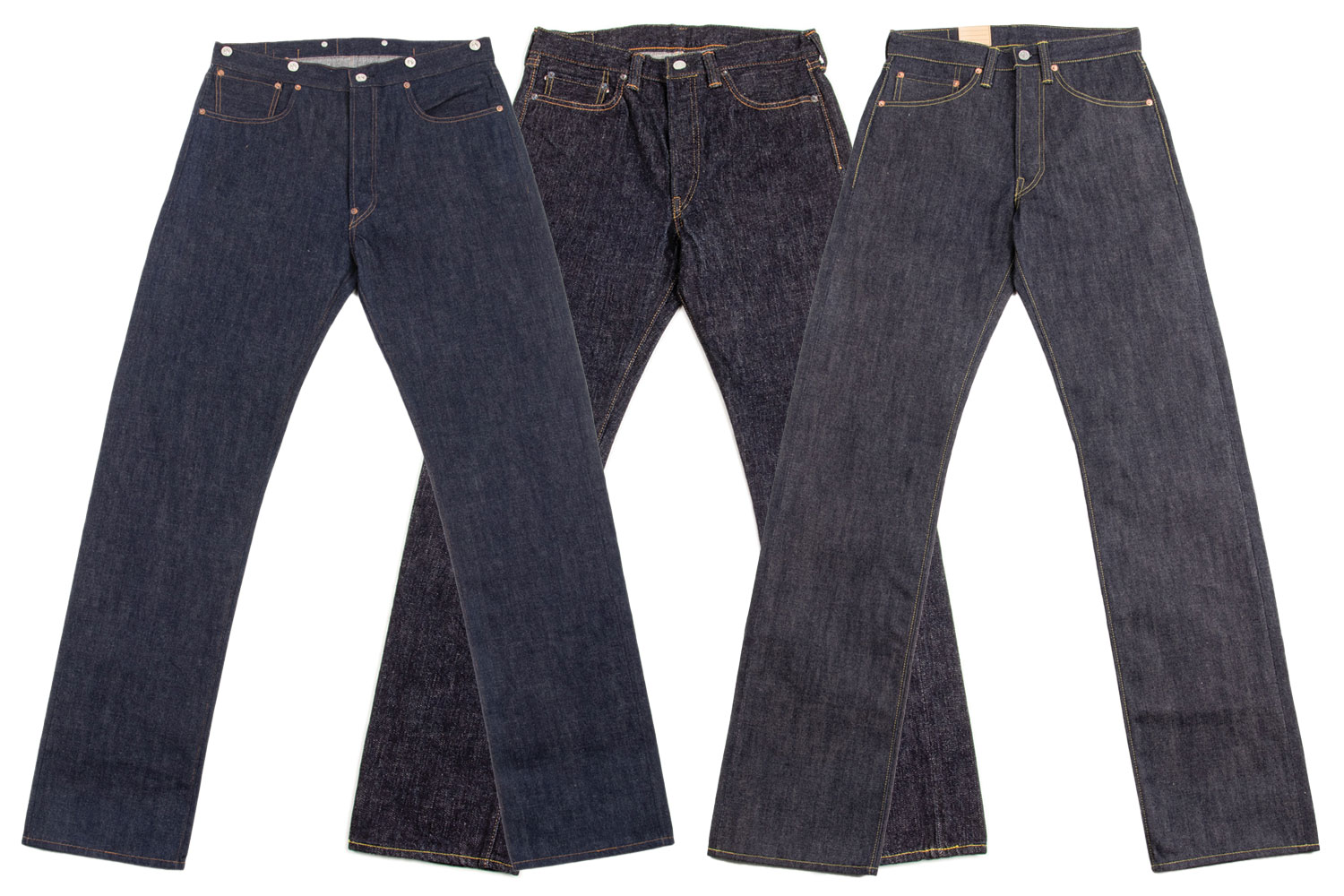 three pairs of jeans