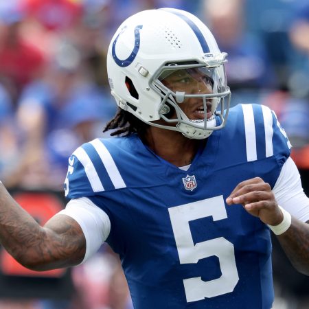Anthony Richardson, quarterback of the Indianapolis Colts, passes the ball