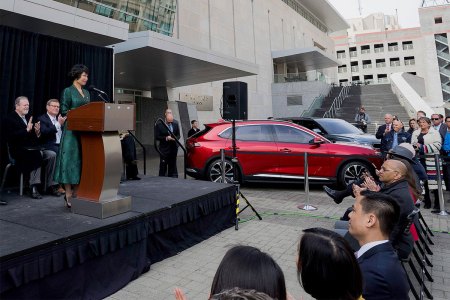 VinFast CEO Le Thi Thu Thuy speaking in North Carolina in 2022 about plans to build their first U.S. factory.