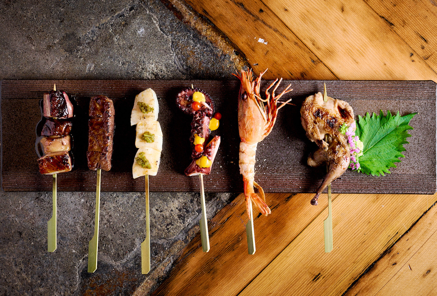 Variety of kebabs on a plate