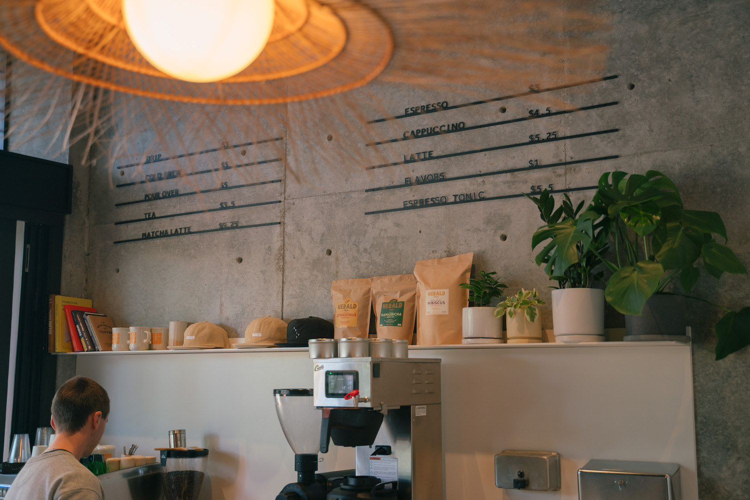 Coffee maker with bags of coffee beans