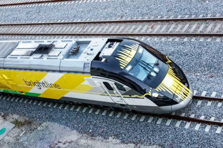 West Palm Beach, Brightline passenger train from above