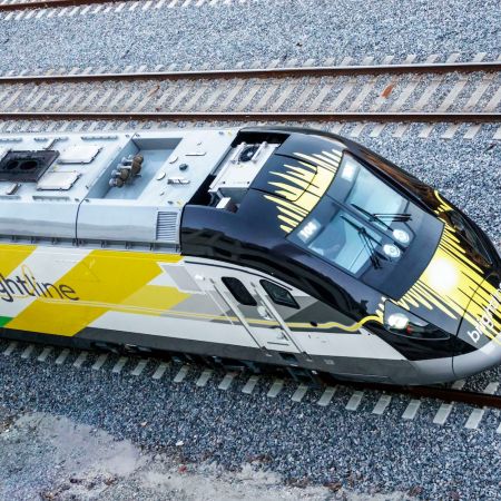 West Palm Beach, Brightline passenger train from above