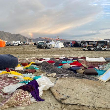 Muddy desert plain seen on September 3, 2023, after heavy rains turned the annual Burning Man festival site in Nevada's Black Rock desert into a mud pit.
