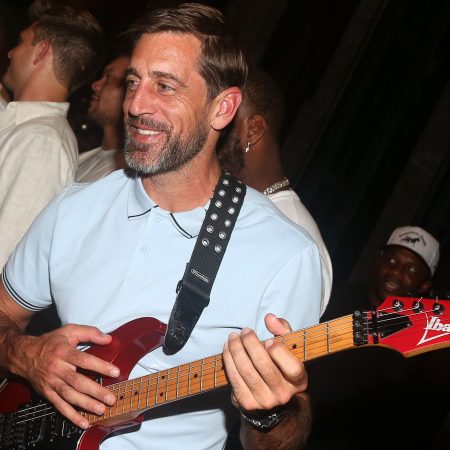 Aaron Rodgers backstage at the musical "MJ" on Broadway.